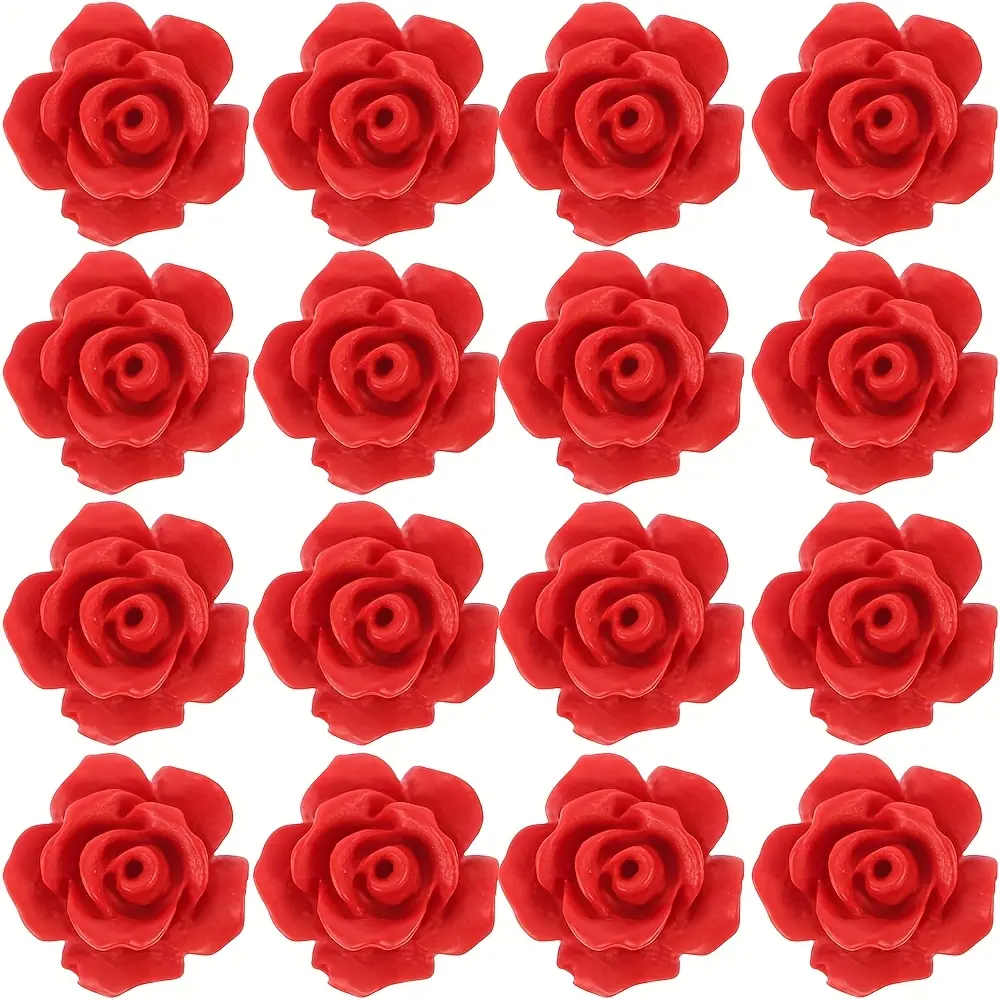 50/60/70pcs 12mm 3D Red Rose Flower Beads - Vibrant Glossy Plastic Craft Beads with Pre-Drilled Holes for DIY Jewelry Making, Bracelets, Necklaces, Earrings & Handicrafts, Handicraft Supplies | Intricate Bead Design, Beads for Jewelry Making