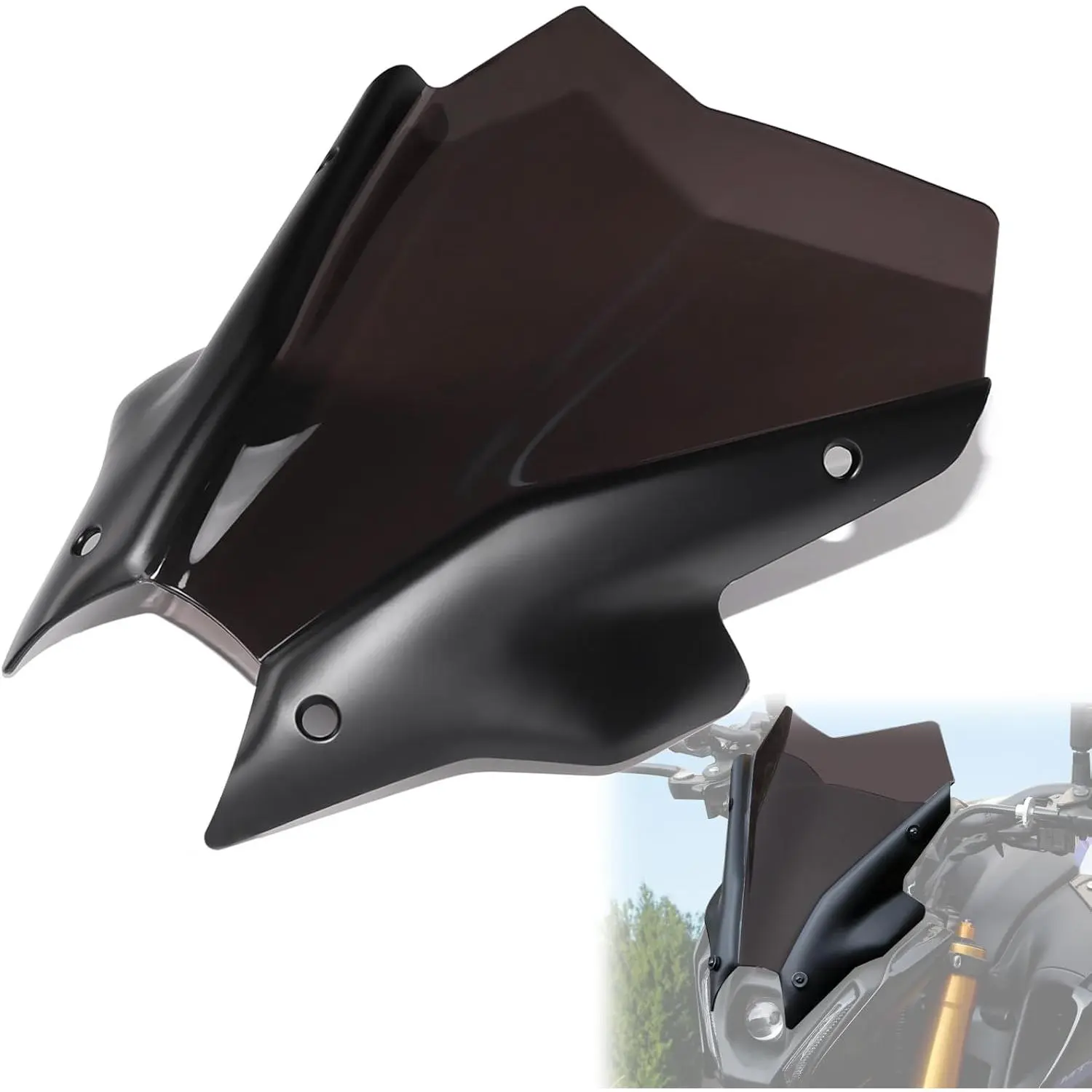Dark Tinted Polycarbonate Windshield for Yamaha MT09/SP/FZ09 (2021-2023) - Front Shield, Air Wind Deflectors, 3mm Thick, Aluminum 2 Brackets, 1Pc Installation Manual, Easy Installation Motorcycle Accessory