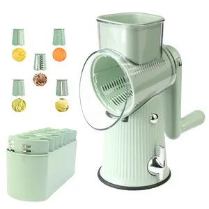 Rotary Cheese Grater with Handle, 5 Well-Designed Blades, Strong Suction Cup Base, Kitchen Utensils