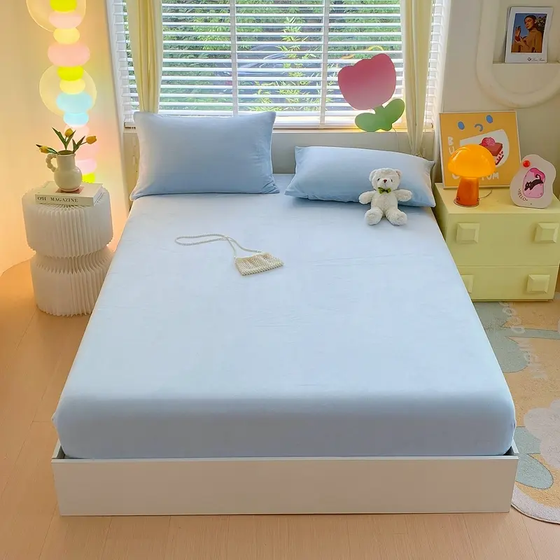 Elegant Comfort Luxuriously Soft 3-Piece Velvet Plush Flannel Fitted Sheet Set - Premium Quality - Cozy Warm, Anti-Static, Non Pilling Fuzzy Velvet Flannel Fleece Deep Pocket Sheet Set - 1 Fitted Sheet And 2 Pillowcases,Baby Blue Soft Sheets