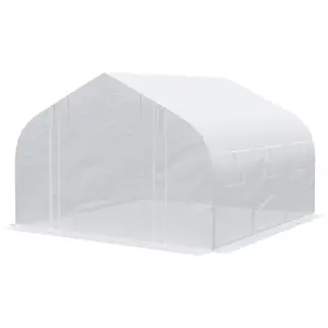 11.5' x 10' x 6.5' Walk-in Greenhouse, Tunnel Green House with Zippered Mesh Door and 6 Mesh Windows, Gardening Plant Hot House with Galvanized Steel Frame, White