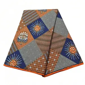 African Textile 1/3/6 Yard Polyester Printed Wax Dye Ethnic Geometric Pattern Fabric, Angola Tribe Real Print Party Decoration Cloth, Durable Fabric