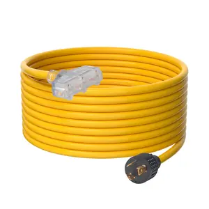 【fathersdaygift】VEVOR 30-Amp Generator Extension Cord 25 Feet125V 375W Heavy Duty Generator Outdoor Power CordNEMA L5-30P / Three NEMA 5-15R STJW Flexible Power Cable with Twist Lock Connectorsfor Generators