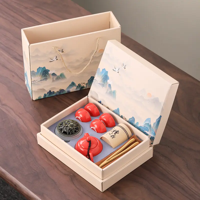 Practical Chinese-style tea set for company annual meetings, business souvenirs, National Day team-building event gifts, ceramic gift box set Bone China Tea Set