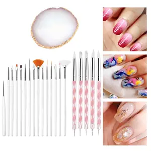 1 Pack Nail Art Design Tools Nail Art Tool Set Include Resin Nail Art Palette, 5pcs Dual Tipped Silicone Nail Tools and 15pcs Painting Brushes Beauty & Personal Care