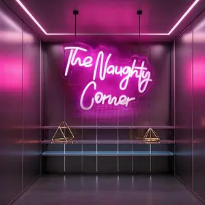 ROSNEK Pink Naughty Corner Neon Sign, 16.5x11.8in USB-Powered Dimmable LED Wall Light, Flexible Neon Decorative Light, Adult Bedroom Lighting, Ambient Lighting Bedroom Gift