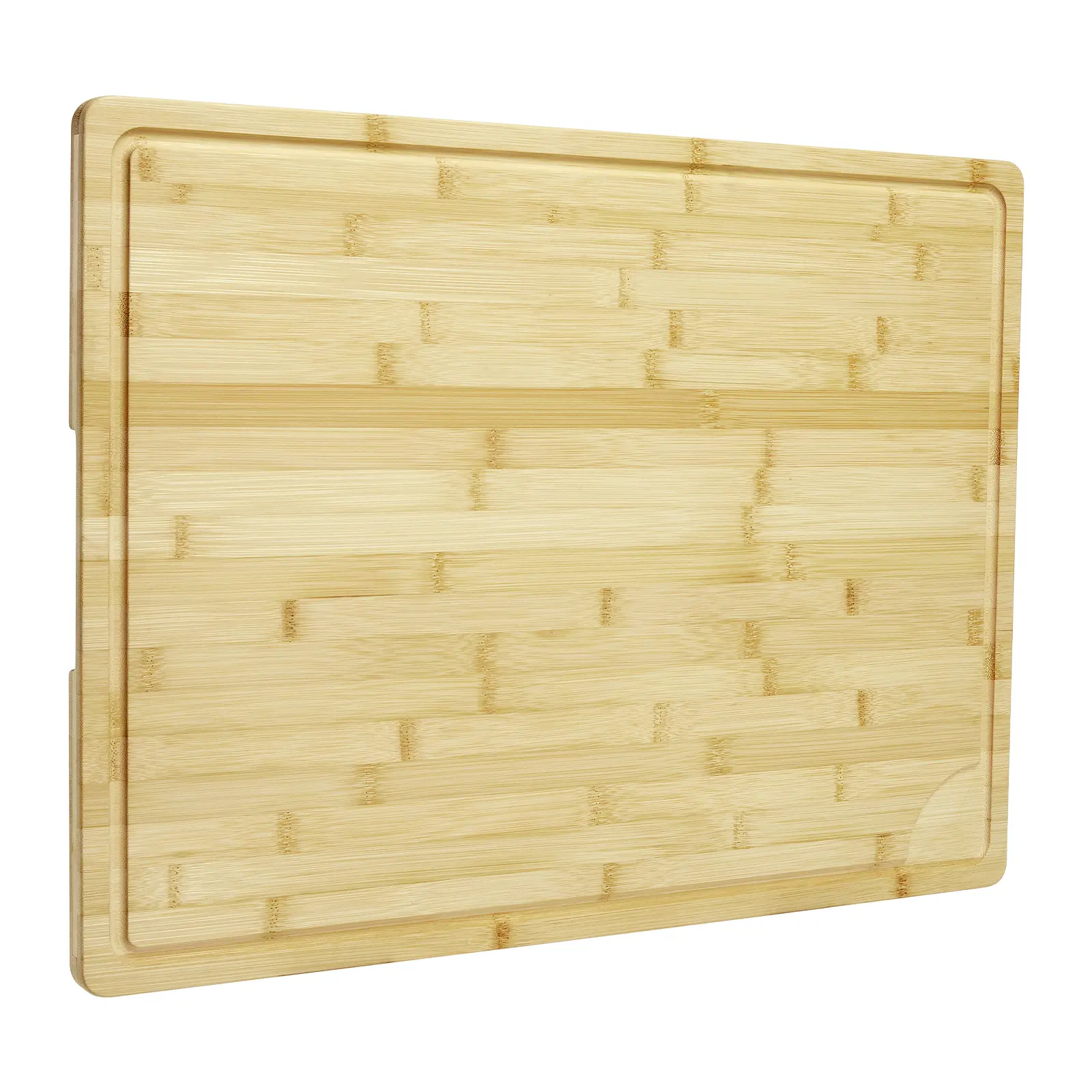 Extra Large 24×18 Inch Bamboo Cutting Board, heavy-duty reversible butcher block with deep juice groove and sturdy side handles. Premium natural bamboo construction ensures lasting use, ideal for chopping meat, vegetables, cheese, BBQ prep