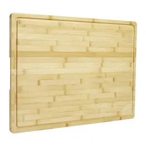 Extra Large 24×18 Inch Bamboo Cutting Board, heavy-duty reversible butcher block with deep juice groove and sturdy side handles. Premium natural bamboo construction ensures lasting use, ideal for chopping meat, vegetables, cheese, BBQ prep