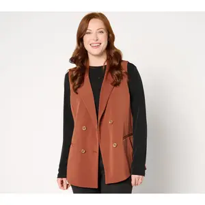 GRAVER Susan Graver LK Fusion Regular Double Breasted Slvless Blazer