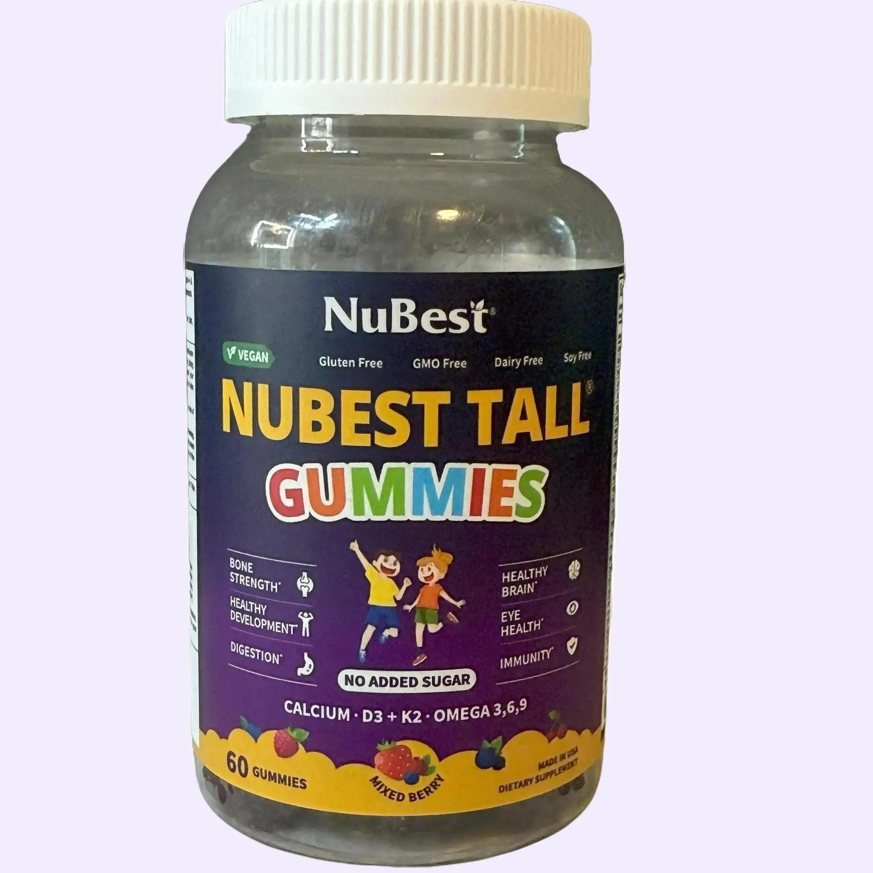NuBest Tall Gummies - Height Growth - Vitamin, Bone Health - Dietary Supplements - 60 Vegan Gummies, Gluten Free, No Added Sugar, Calcium + D3 + K2 + Omega