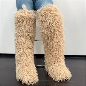 Women’s thigh-high faux Mongolian boots, height 72 cm (approx.); winter fur snow boots with non-slip soles; leg warmers/foot covers for girls; walking shoes; tactical footwear