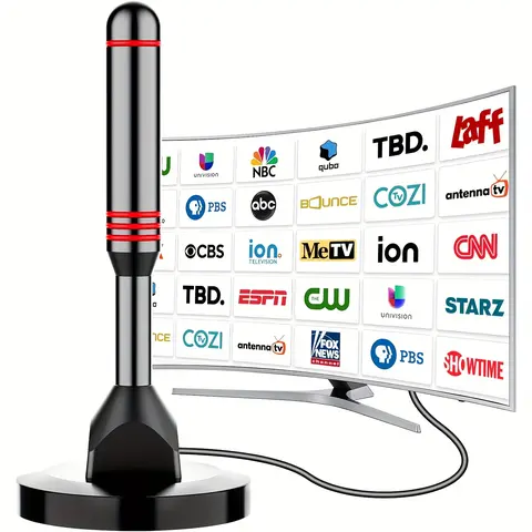 Indoor digital TV antenna, suitable for smart TVs, 360° omnidirectional long-distance reception, with powerful magnetic base, supports local channels, suitable for users without cable TV, easy to install.（Plastic rod）