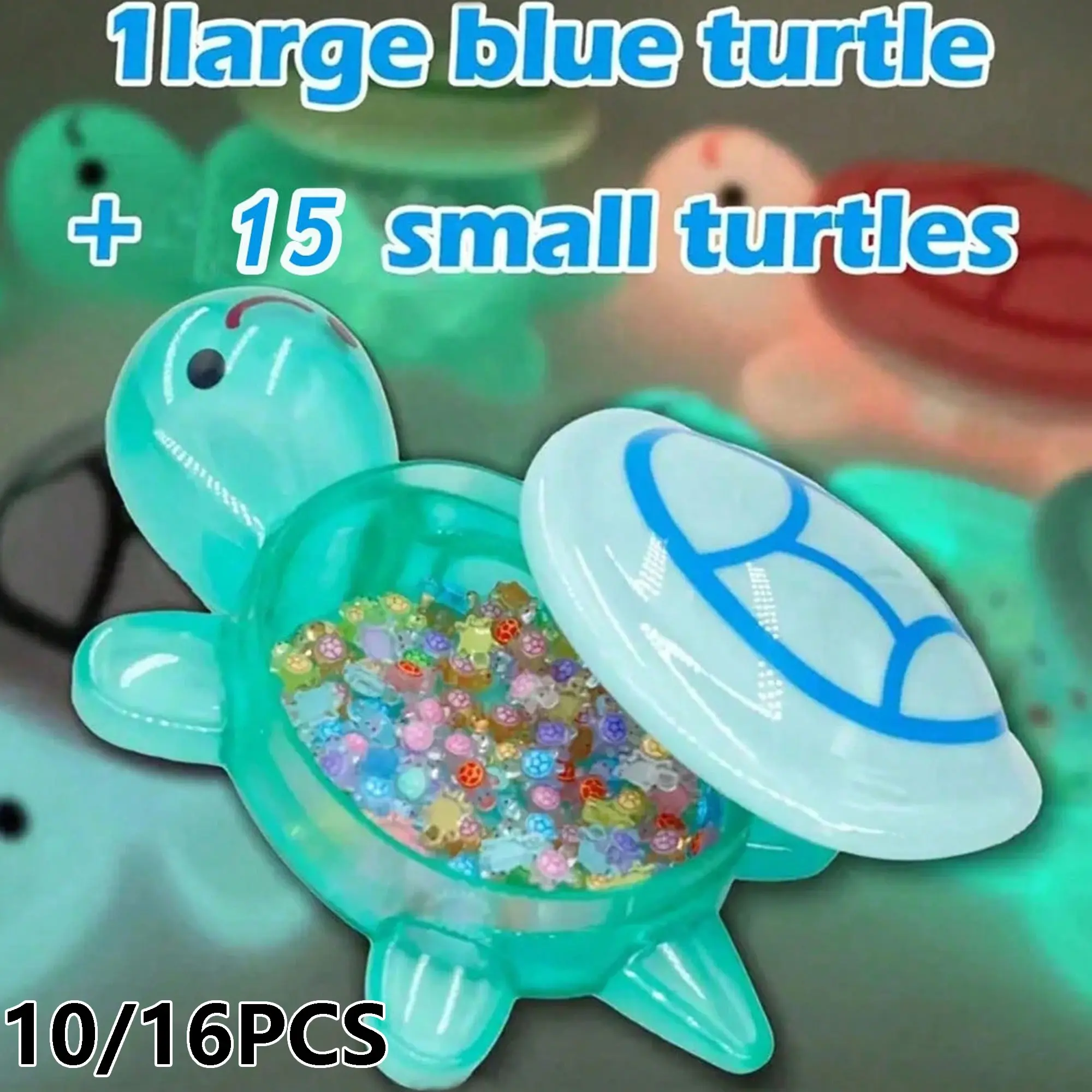 Glowing Turtle Decor Set, Turtle Designs, 1 Large & 15 Small Turtles, Detachable Storage Box, Handmade Gift, Home & Party Decoration, Home Decor Ornaments, Figurines Collectibles, Decorative Ornaments, No Power Needed