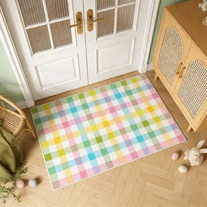 Easter Doormat with Colorful Checkered Design, Soft and Comfortable Carpet for Home Decoration, Festive Welcome Mat for Entryway and Living Room, Checkered Rug