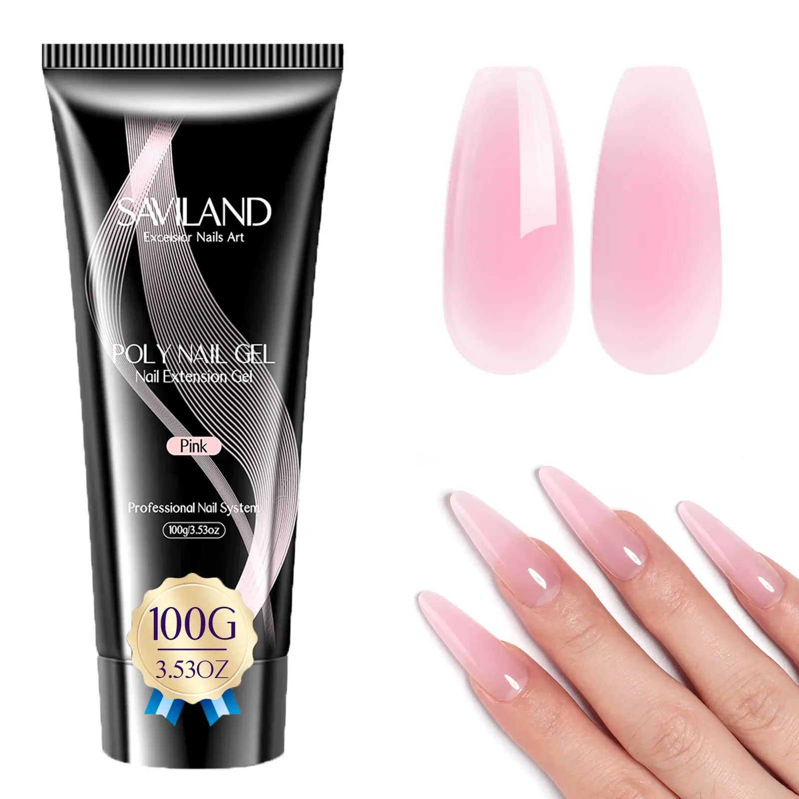 SAVILAND Pink Poly Nail Gel 100g Nail Extension Poly Hard Gels Natural Nail Builder Enhancement for Beginner Starter DIY at Home Polygel Nail Builder