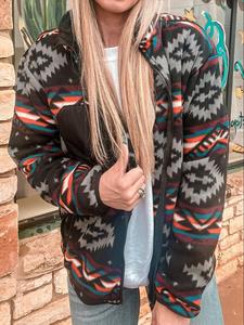 women's ethnic pattern zip up funnel neck jacket, casual tops, long sleeve pocket outerwear for winter, coat, winter clothes women, coats for women, ladies clothes for daily wear, jackets for women