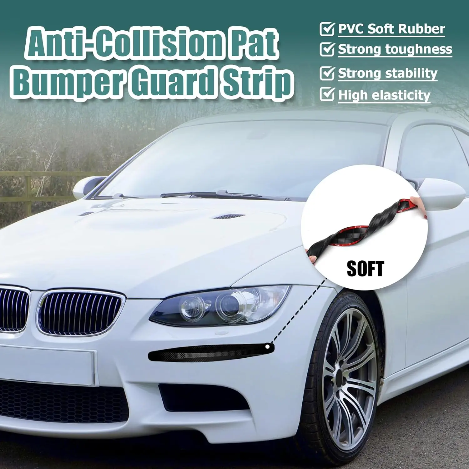 4-Pack Black PVC Car Anti-Collision Bumper Guard Strips, Easy-Install Flexible Anti-Scratch Exterior Trim, Abrasion-Resistant Long-Wearing 4-Pieces Universal for SUVs, Pickup Trucks