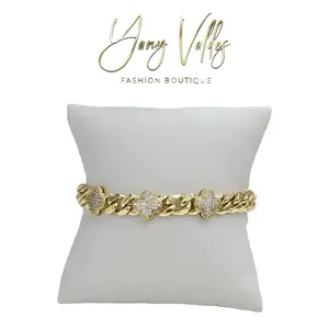 Cuban link bracelet with floral sparkle  adjustable fit