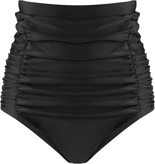 RELLECIGA Women's High-Waisted Tummy Control Ruched Full Coverage Bikini Swim Bottom, Ideal for Sports & Outdoor Activities