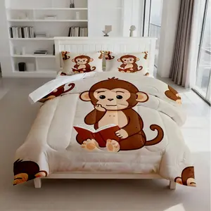 2/3PCS Cute Hand-Drawn Cartoon Monkey Comforter Set, Trendy Youthful Home Decor, Warm & Thermostatic Bedding, Fashion Gift for Housewarming, Christmas & Birthday, With Filling (Pillow Core Not Included)