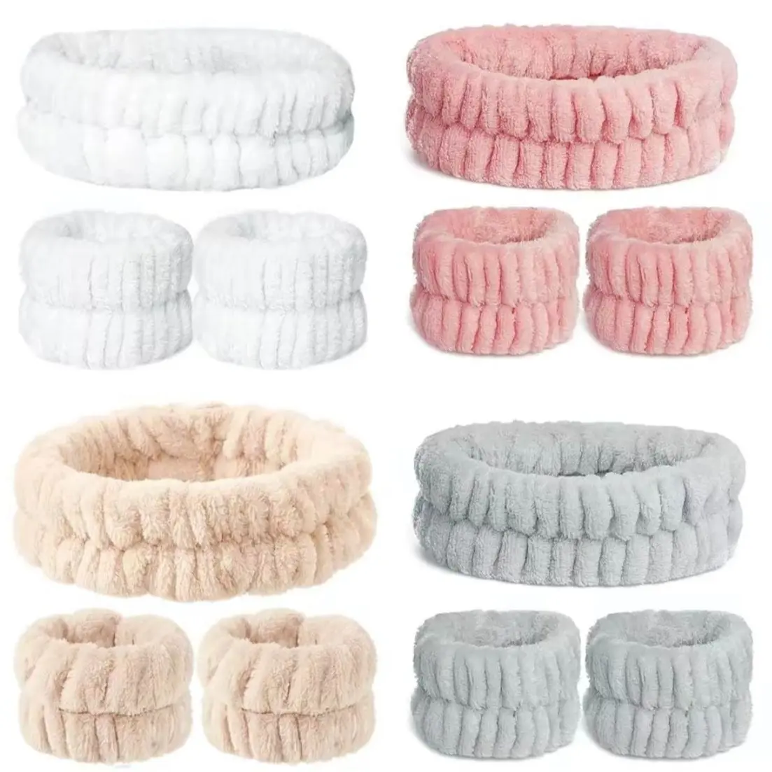 3pcs Sweat-Wicking Headbands & Wristbands Set - Plush Fabric, Gentle Touch, Splatter Guard, Feminine Charm Hair Tie, Hair Accessory for Yoga, Spa Days - Home Bathroom Towel Supplies