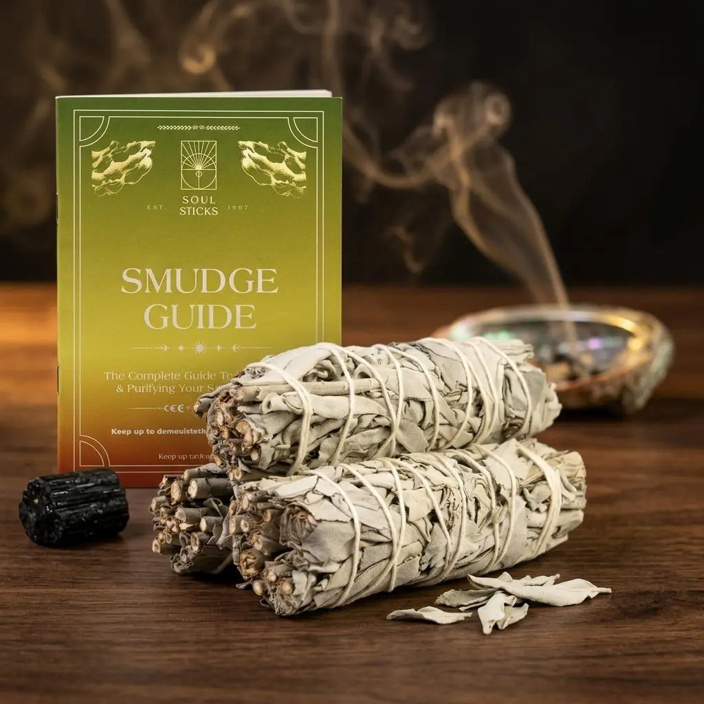 White Sage Smudge Sticks with Smudge Guide, 3-Pack Pure Meditation