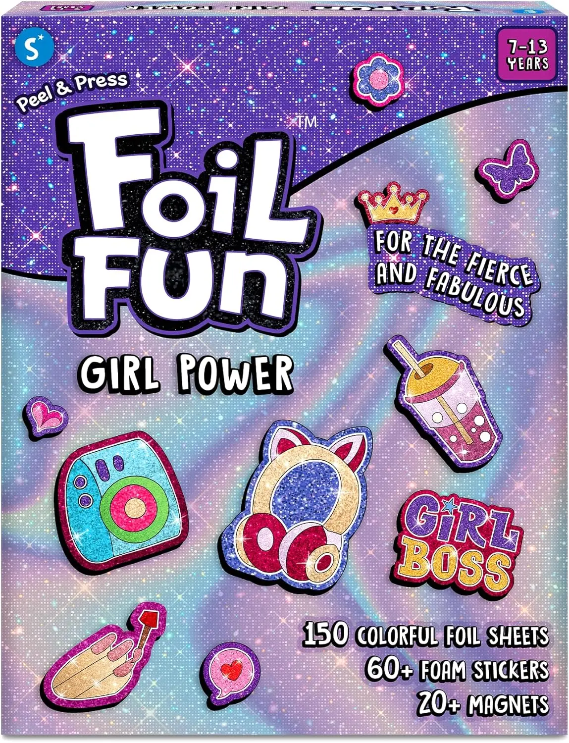 Foil Fun Girl Power 20+ DIY Foil Art Magnets Mess-Free Craft Kit 60+ Foam Stickers Creative Activity for Girls Kids Tweens Teens Ages 7-13 Christmas Gifts Travel Party Favor