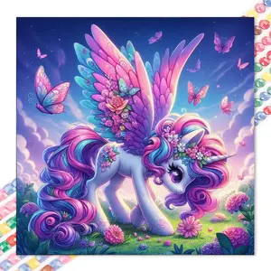 1 set of DIY diamond painting kit, 5D diamond art set, DIY decoration unicorn, colorful butterflies, blooming flowers diamond painting kit with full round diamonds, mosaic, diamond art, DIY art home decor, suitable for Christmas.