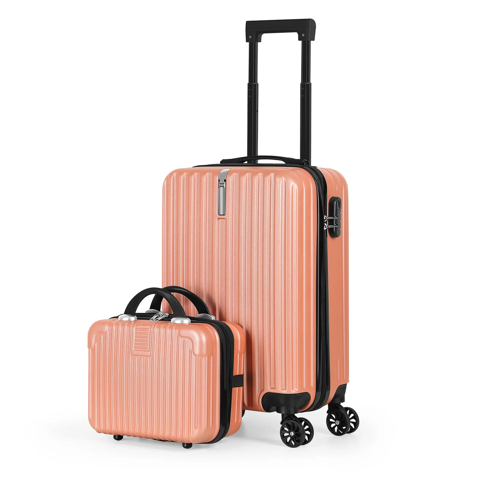 Women's Rose Gold 2-Piece Hard-Side Luggage Sets, 20in Carry-On Main Suitcase with Matching 14in Cosmetic Case