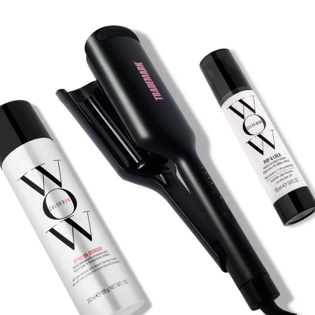 Trademark Hair Waver, Texturizing Spray & Shine Serum, Heat Protectant, After Serum, Hair Styling Bundle, Black