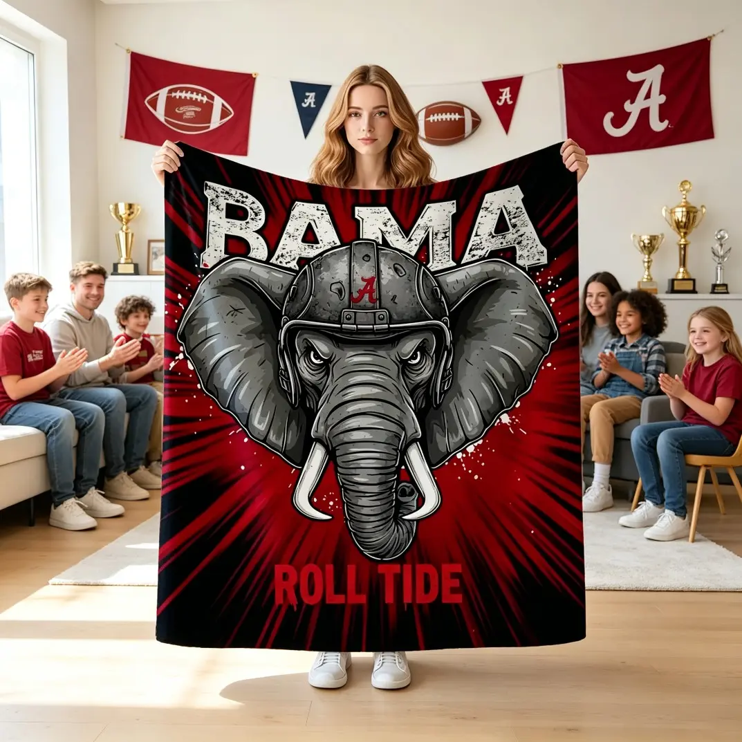 Alabama Elephant College-Themed Printed Animal Throw Blanket, Super Soft Polyester Fleece Multi-Purpose Warm Lightweight Throw for Adults, Sofa Bed Game Day Gift Decor