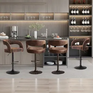 VECELO Bar Stool Set of 2/4 Modern 360° Swivel Counter Barstool with Backrest, Upholstered Barstool Bar Chair Adjustable Height with Footrest