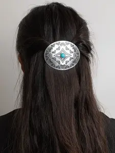 Western Cowboy Geometric Turquoise Hair Clip, Braided Hairstyle Accessory, Hair Clips For Styling, Unique Western Style Jewelry for Women & Girls, Boho Aesthetic