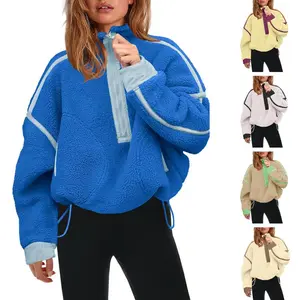 Womens Half Zip Sherpa Fleece Pullover Soft Oversized Sweatshirt with Pockets Warm Fuzzy Sweater #kbI3