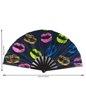 Large Rave Fan 13", Bamboo Folding Clack Hand Fans Foldable for Men Women, Poping Fan for EDM Festival Line Dance Decoration