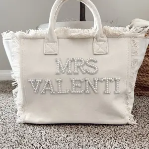Canvas Personalized Mrs Tote | Bride Tote for Honeymoon and Travel Bride Bag