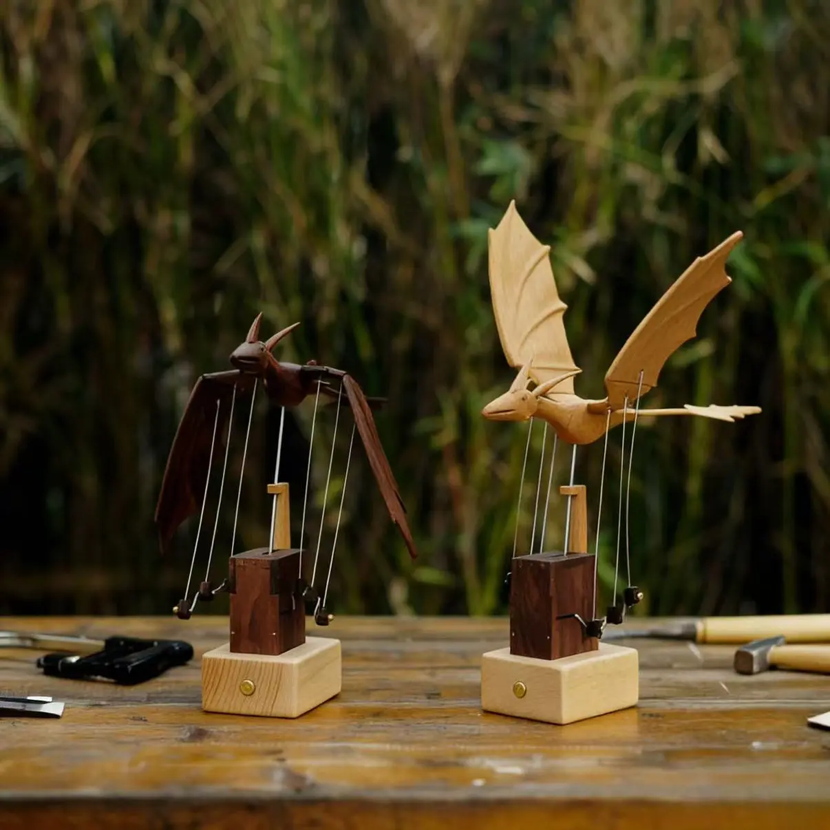 Handcrafted Wooden Dragon Automaton Ornaments - Decorative Modern Home Decor, Natural Wood-Walnut Versions, Handmade by Time Slow Craftsmanship, 1.27x1.24x0.16 in, Perfect for Desks-Living Rooms