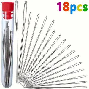 18pcs Large-Eye Hand Sewing Needles, Specially Designed for Home Use, Ideal for Elderly Individuals Sewing Quilts, Embroidery Thread Needle, Handmade Yarn Knitting Needles Leather Needle, Sewing Tools, Needle Crafts Kit