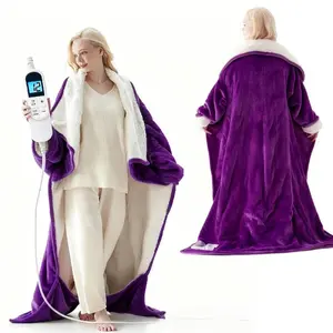 [holiday gifts][christmas gift] Cosybay Electric Wearable Heated Blanket with Foot Pocket double-sided flannel and soft fleece material, 6 temperature levels, and 5 timer settings. It can be used as pajamas, a blanket, or a quilt.