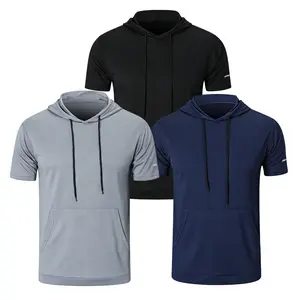 【Purchase One Size Large】 Men's 3 Pack Short Sleeve Athletic Hoodies Shirts Moisture Wicking Mesh Plain Round Neck T-Shirts Workout SummerVibes Hoodies For Men Active Athletic Mens Hoodie Pullover Sweatshirt Gym Outfit Compression Shirts Wortout Tops