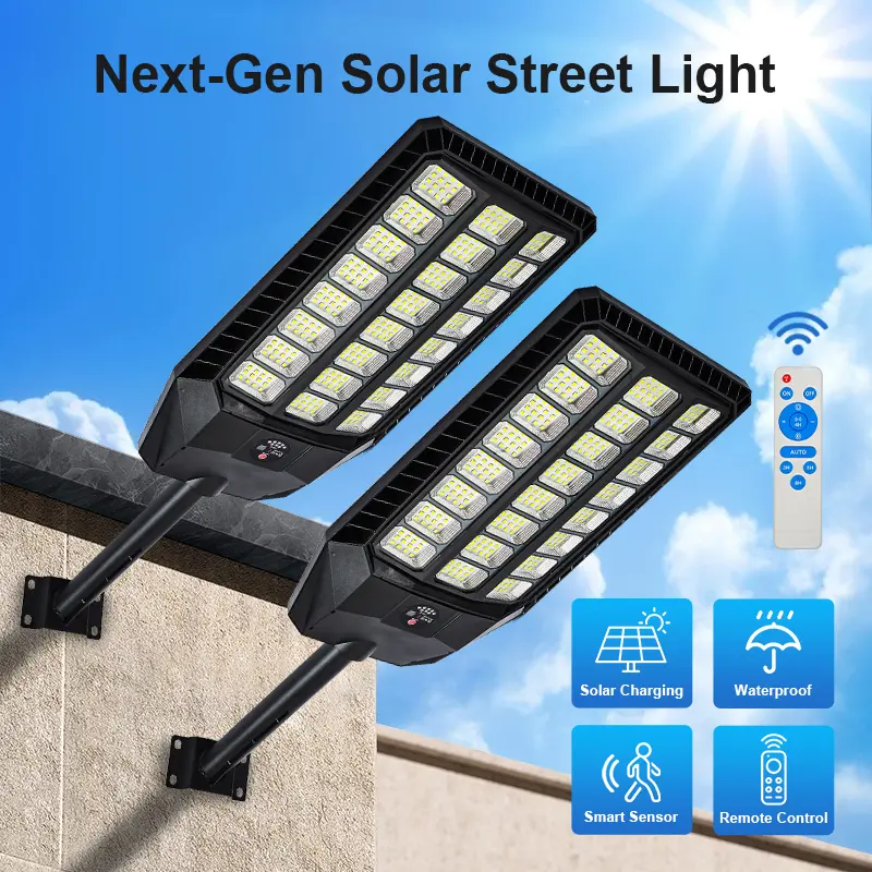 2pcs Solar Street Light Outdoor, Flood Lamp, 3 Modes Motion Sensor Security Light for Yard Garden Road Garage, Solar Lights Outdoor Wall/Pole Mounted with Remote, IP65 Waterproof