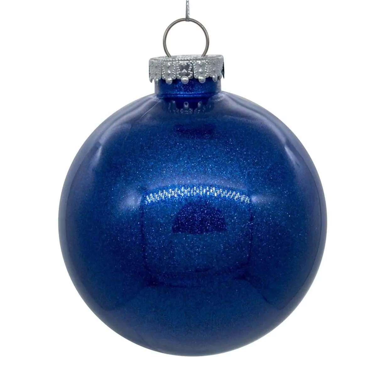 212 MAIN Glitter Blue Round Plastic Christmas Tree Hanging Decoration Balls, 4.75 in. Ornaments - 4 per Bag