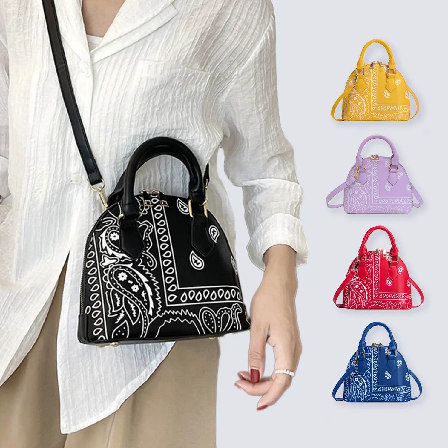Women's Crossbody Bag, Casual Shell Shoulder Bag in PU Leather with a Cashew Flower Print and Adjustable Strap for Party, Adjustable Strap Bag