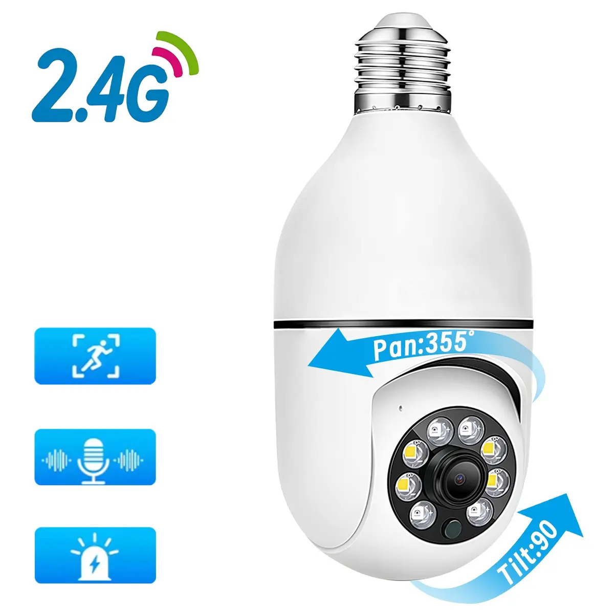 355° Panoramic Rotatable Light Bulb WiFi Security Camera, Smart Motion Detection, Surveillance Camera with APP Control, Two-Way Talk & Dual TF/Cloud Storage, Indoor Home Monitoring Camera, Wireless Wifi Camera, WiFi Indoor Cameras