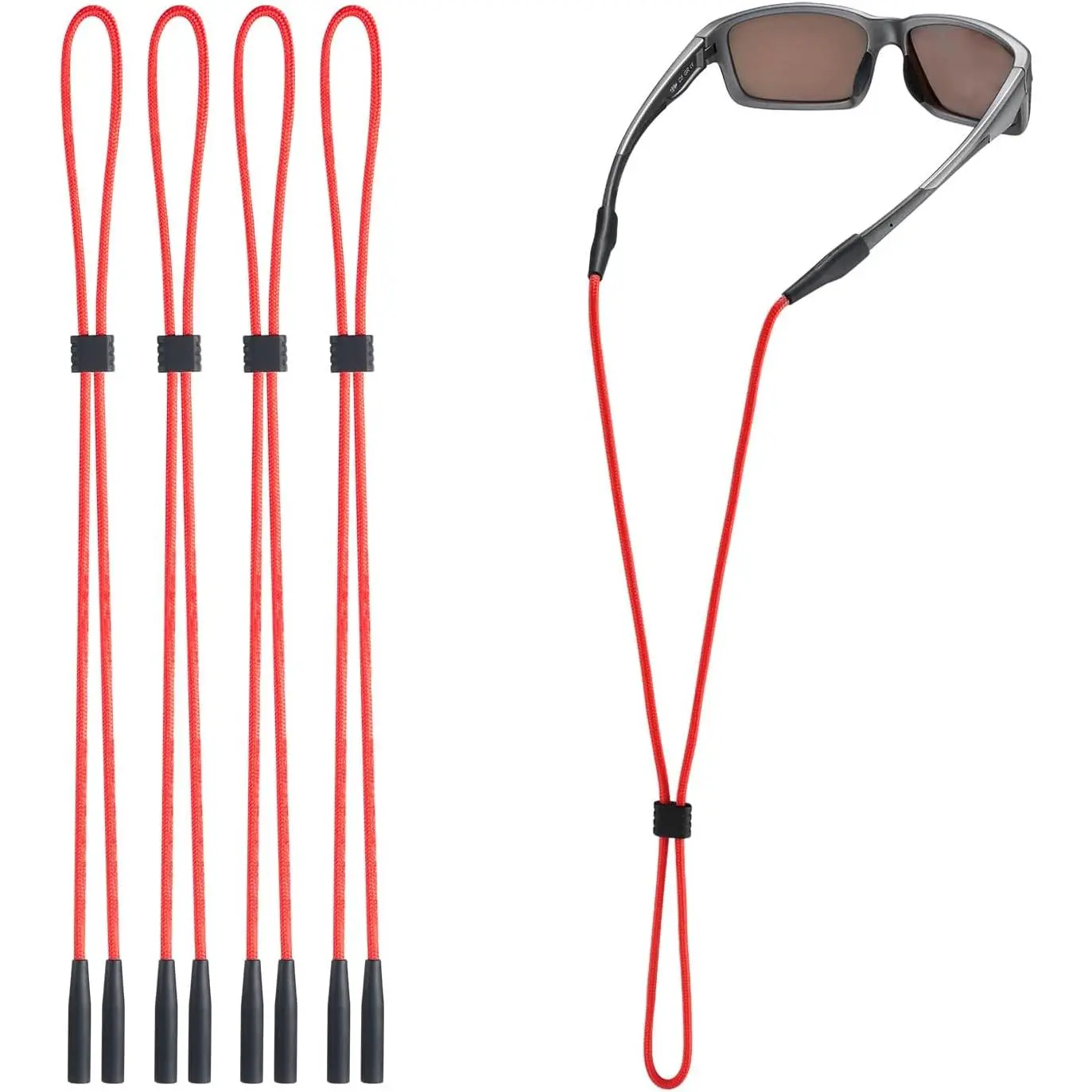 Eyeglasses Strap Holder, Glasses Strap - Eye Glasses Holders Around Neck - Adjustable Sunglasses Straps String for Men Women Kids - Eyewear Retainer Cord Chain Lanyard (4pcs Red)
