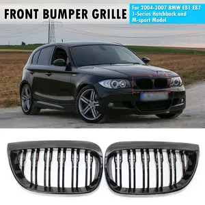 For BMW 1 Series E81 E87 (2004-2007) Hatchback M-Sport - WheelX Gloss Black Front Kidney Grille Double Slat Grill Replacement - NOT for LCI Facelift Models - Car Exterior Accessories Tuning Mods Performance Style - Fits 116i 118i 120i 130i
