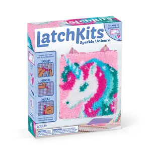 LatchKits Latch Hook Kits for Kids – Kids Crafts, Arts and Crafts, Yarn Art, Wall Hanging & Mini-Rugs, Craft Supplies, Pre-Cut Yarn, Easy Pattern, Hook Included, Arts & Craft, Ages 6+, Unicorn