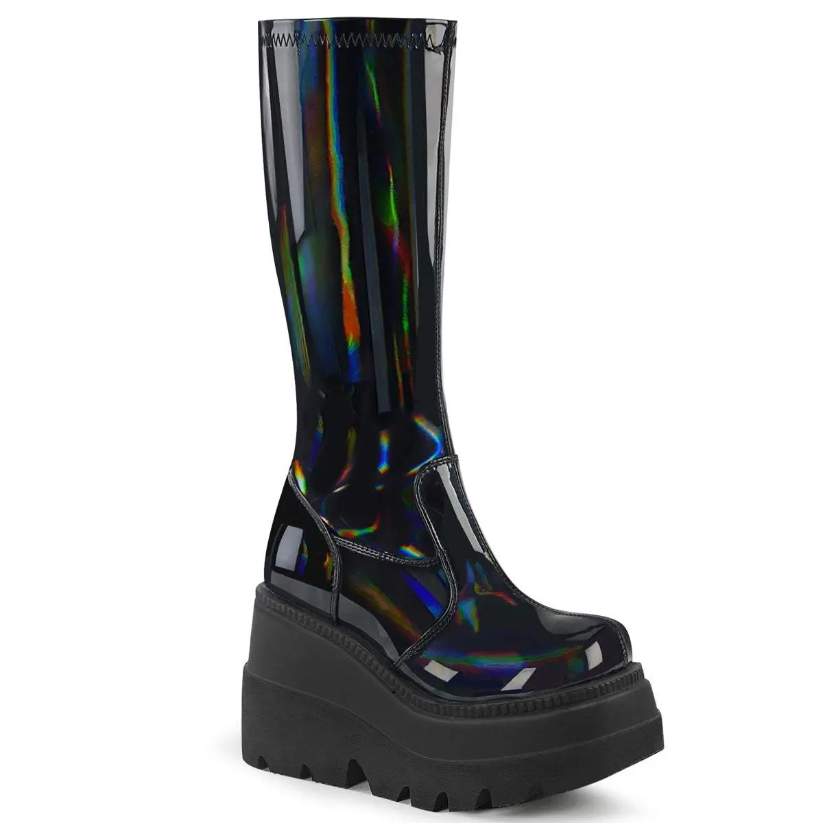 Demonia Women's Shaker-65 Stretch Black Patent Holo Ankle Boots Demonia Women's Shaker-65 Stretch Black Patent Holo Ankle Boots