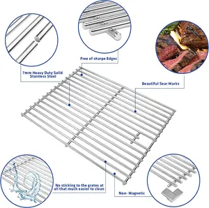 Uniflasy 17 Inches Cooking Grates for Home Depot Nexgrill 720-0830H 720-0830D 720-0783E 720-0783C for Nexgrill Replacement Parts 4 Burner Gas Grill Grates Stainless Steel 2 Pack for 5 Burner