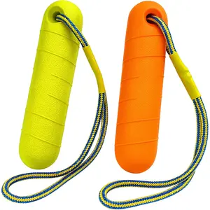 Floating Dog Toys 2 Pack EVA Dog Bumper Throw Stick for Water Training Fetch & Retrieving, High Visibility Orange & Green with Rope Handle, Ideal for Beach Diving Pool & Outdoor Play